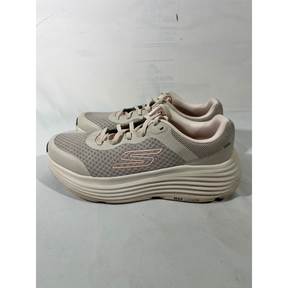 Skechers Max Cushioning Mesh Sneakers Women 9.5 Gray Pink Natural Rocker Sole